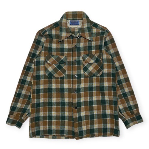 Pendleton|ボードシャツ|70s USA製 ウール100% ブラウン×グリーン チェック|サイズM|コンディションB