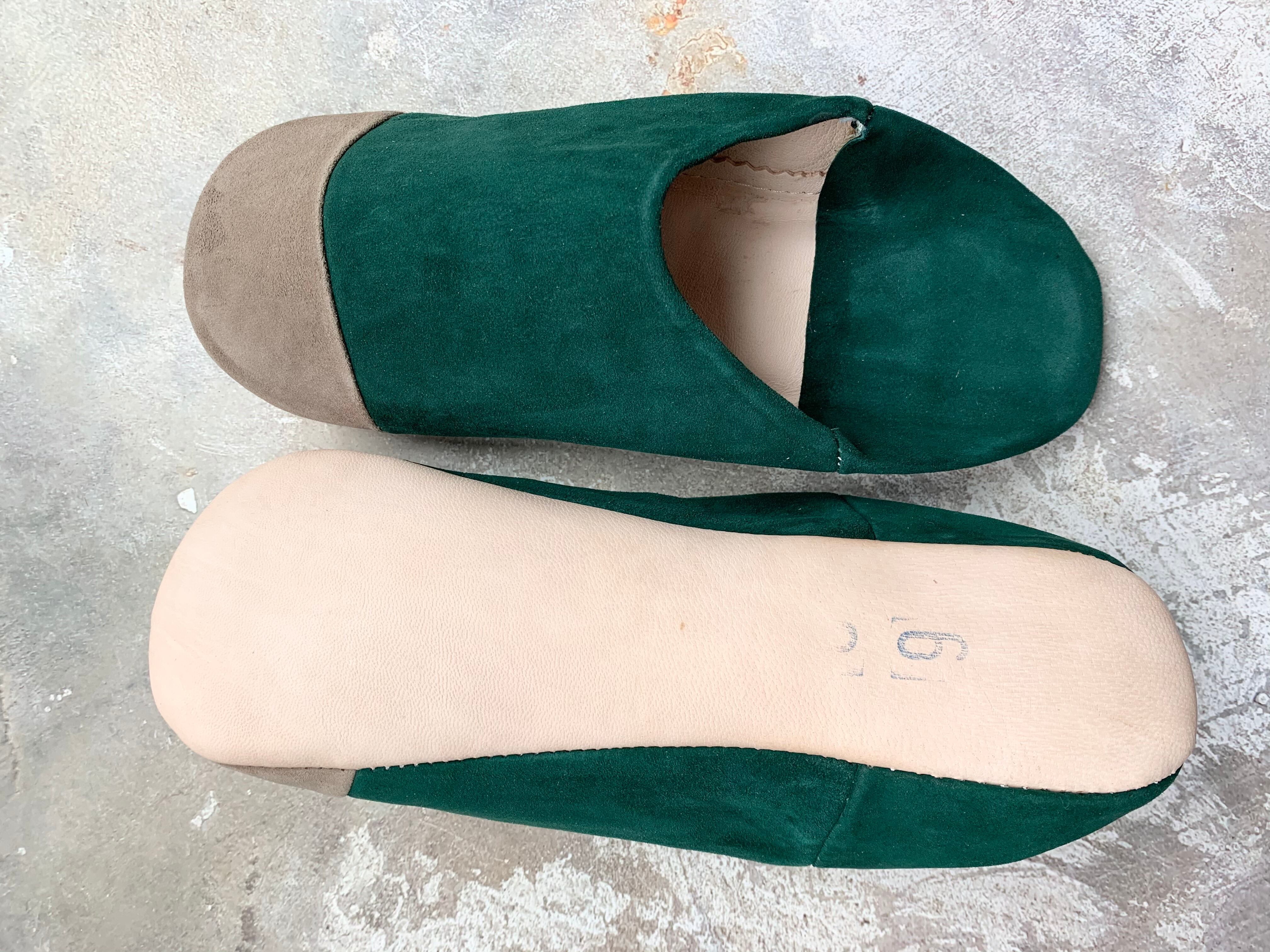 モロッコスエードバイカラーバブーシュ(グリーン)