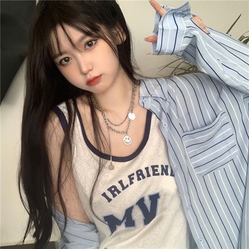 カジュアルオータムスタンダードストライプシャツ スタイルルーズジャケット レトロ 秋物 萌量不足75460297215