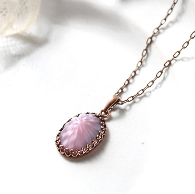 フランボワーズ・ショコラ ヴィンテージ・ガラスカボション ネックレス ペンダント《アンティークの薫り・シリーズ》