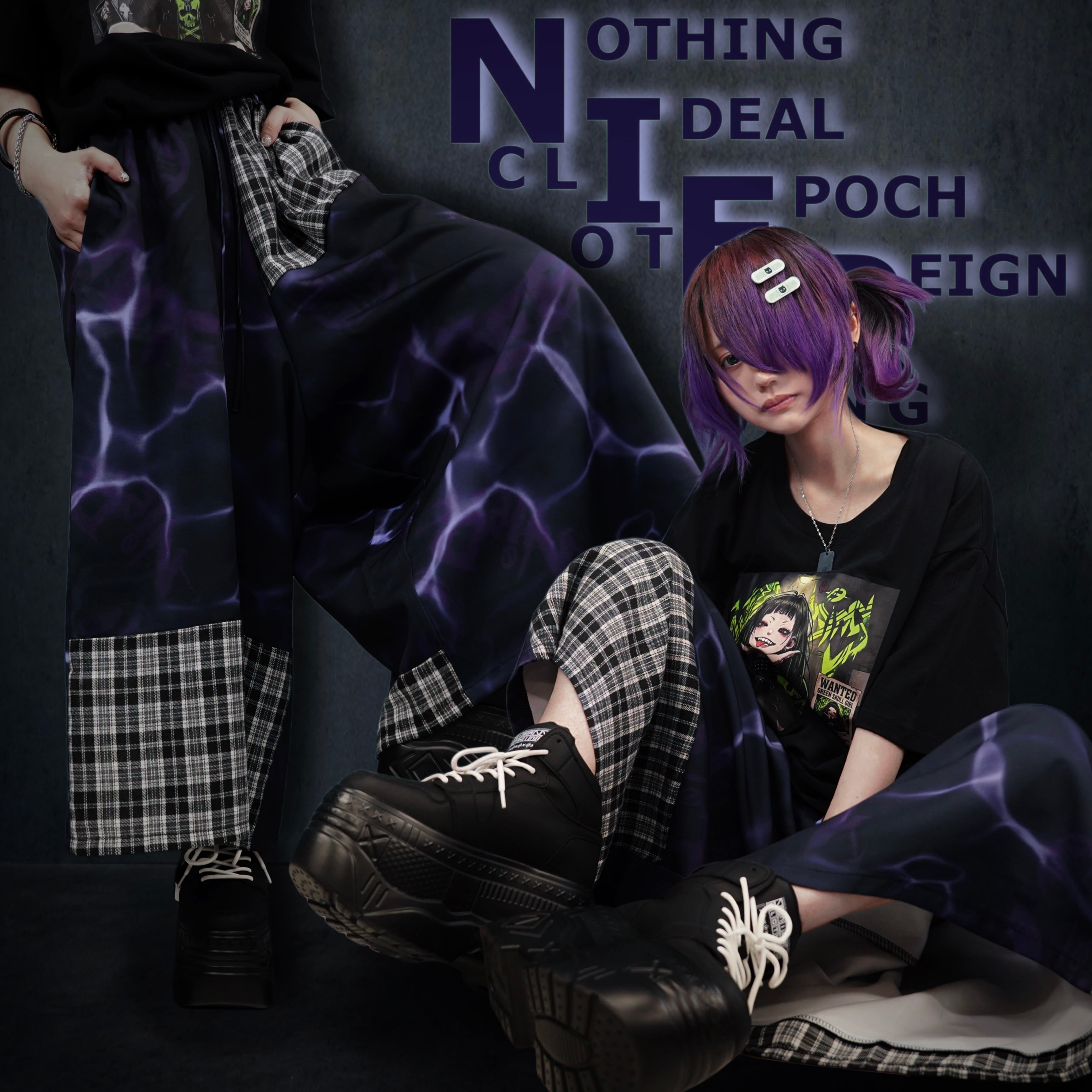1WEEK SPECIAL HALF PRICE SALE】PURPLE SHADOW×CHECK PATCHWORK WIDE