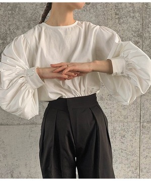 バルーンスリーブ◆ノーカラーシャツ【t-10491】