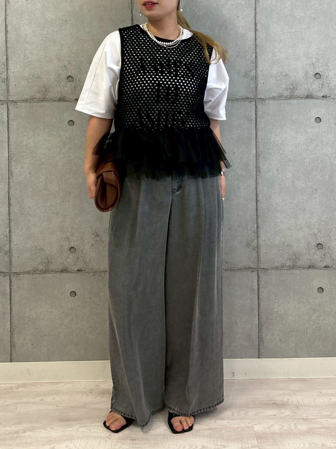 ❣️archivio メッシュベストとスカートインナーセット❣️専用です❣️ R831204 裾チュールメッシュニットベスト | ROSIEE