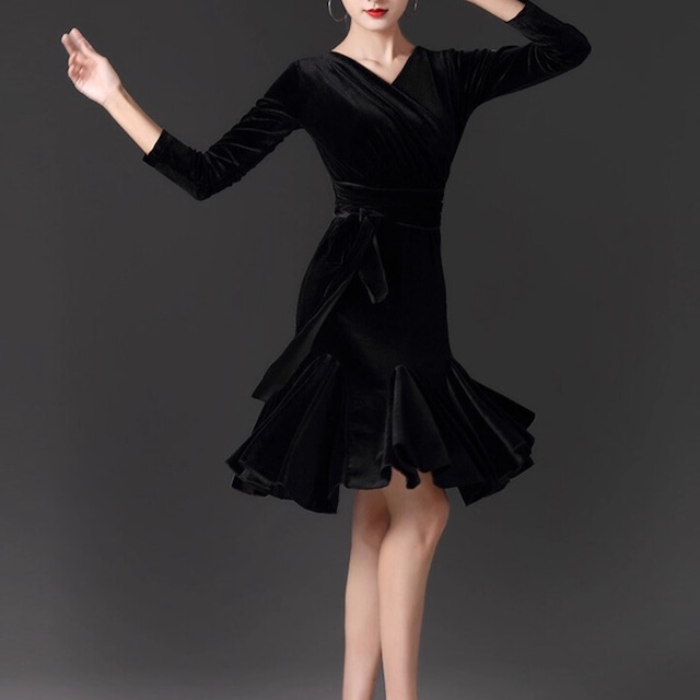 シルエットフロー ミモレワンピース フレア Vネック ds1067