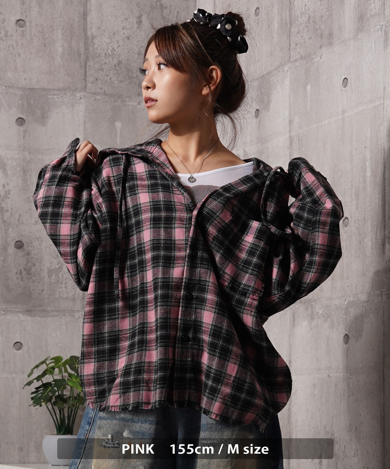 ◆フリンジ チェックシャツパーカー◆wi-552025