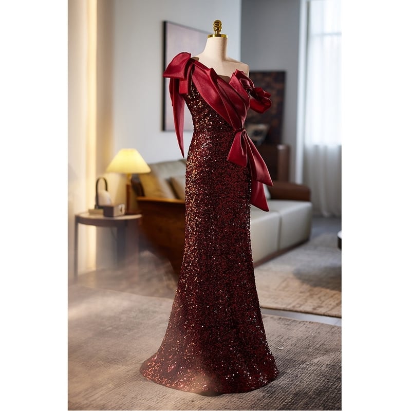 ビッグリボンスパンコールドレス D0186