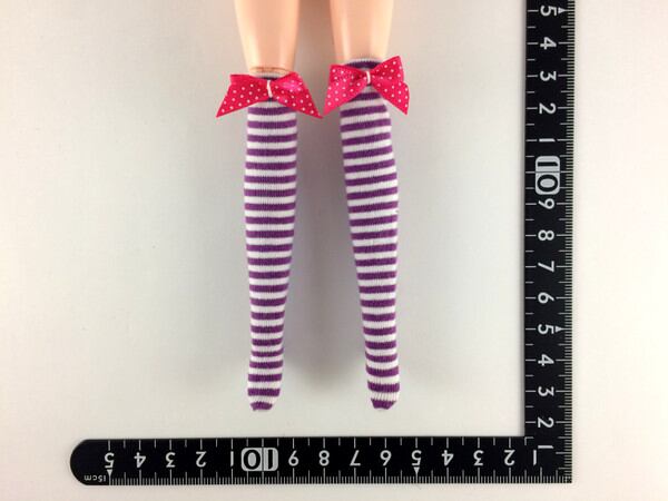 ドールアクセサリ 1/6 女性用 靴下 ストッキング 白紫縞 BS228 - 画像1