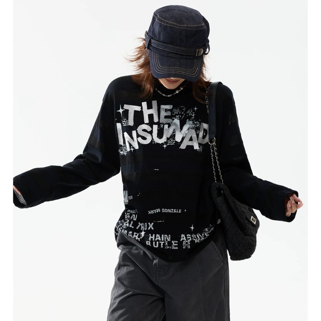 distortion logo print long tee　ディストーションロゴプリントロングティー　J2109