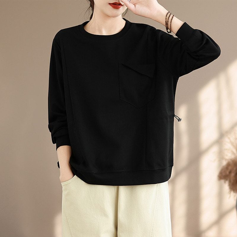 ROUND NECK LONG SLEEVE POCKET SWEATSHIRT M-18755