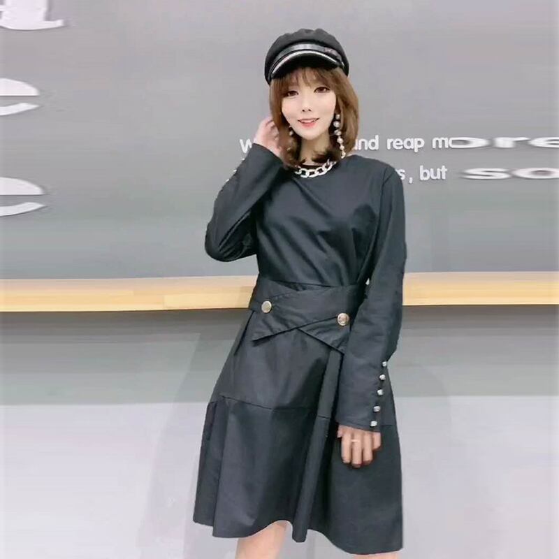 プラスサイズの女性の脂肪の姉妹秋のドレス2020新しいウエスト、薄い気質、ファッショナブルな脂肪プラススカート ミックスインファッション52558865351