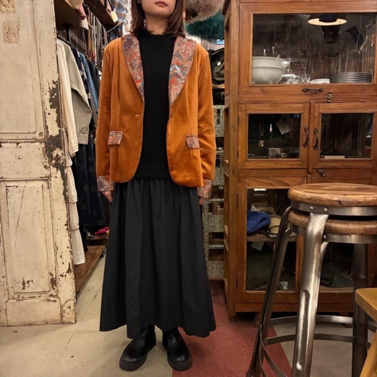 TOPANGA Lady's Velvet Floral Panel Jacket　ベルベットフローラルパネルジャケット　オレンジ　花柄　ヴィンテージ　クラシック　ゴシック　羽織　アウター