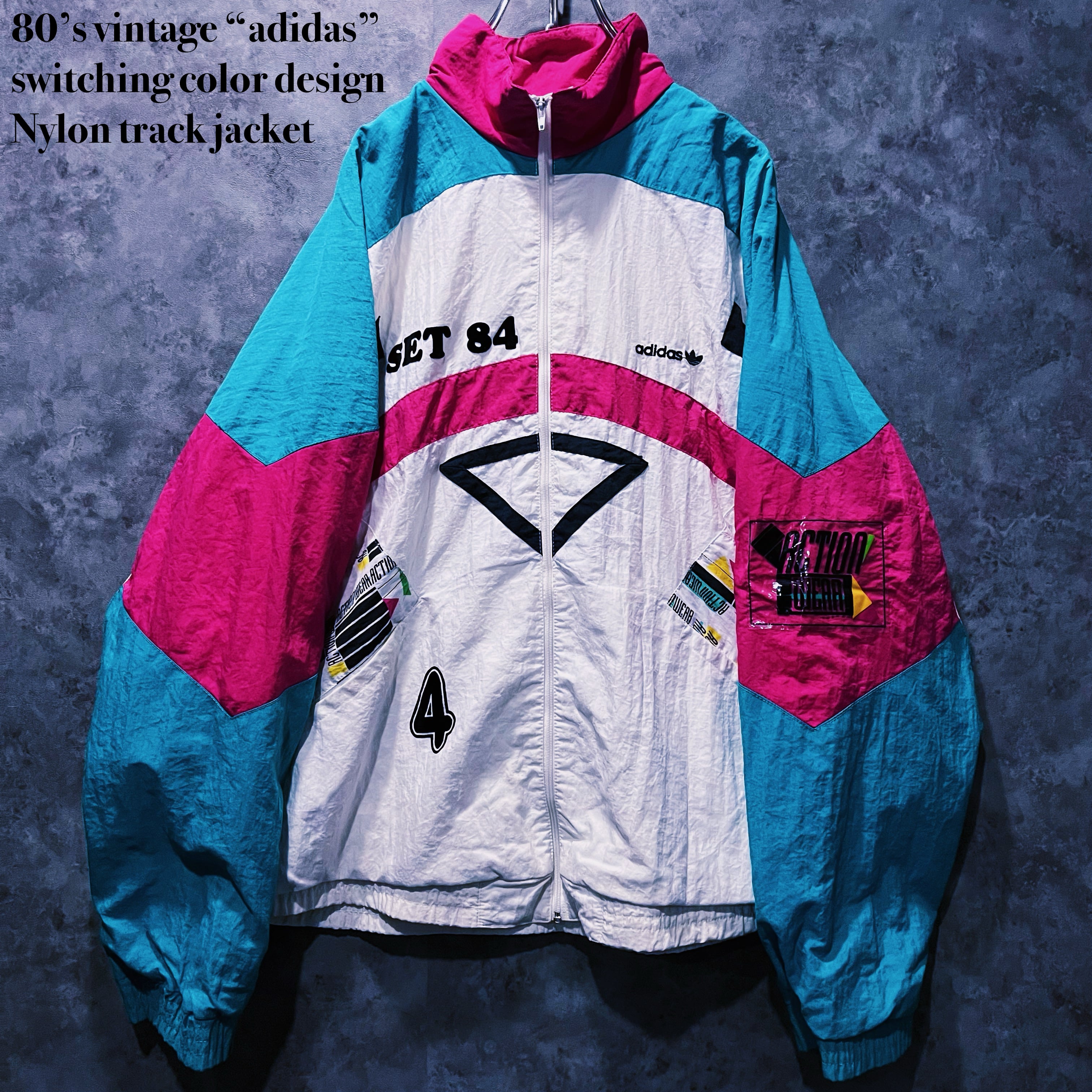 doppio】80's vintage “adidas” switching color design Nylon track