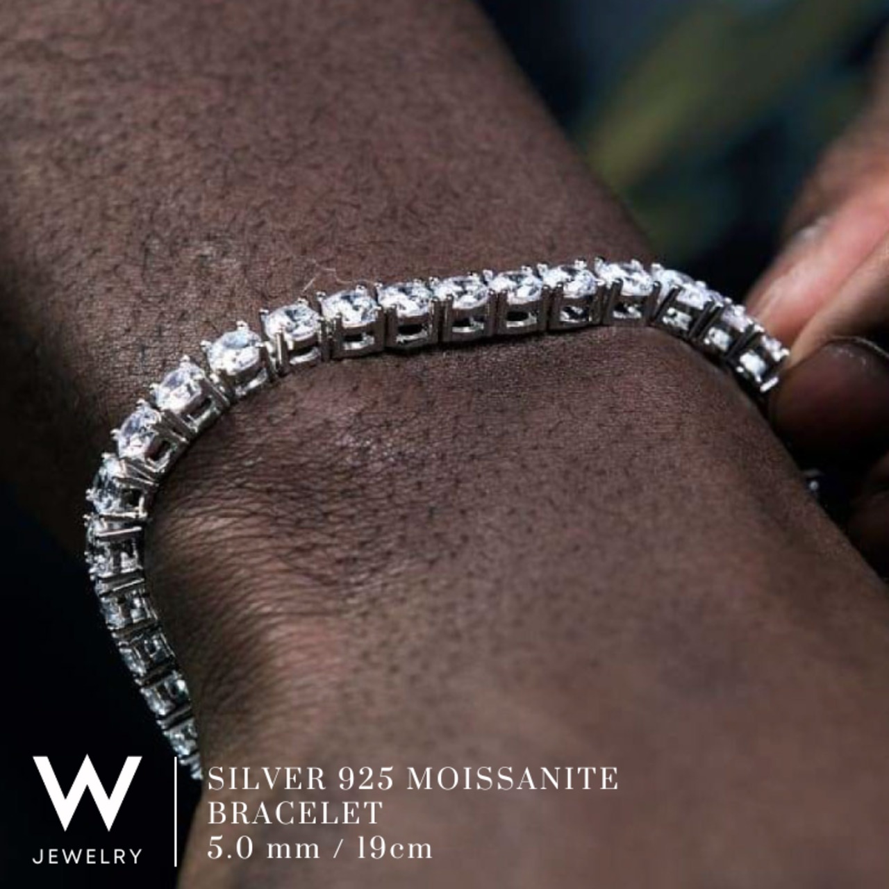【5mm】W Jewelry Moissanite "Tennis Chain Bracelet" Silver - 7