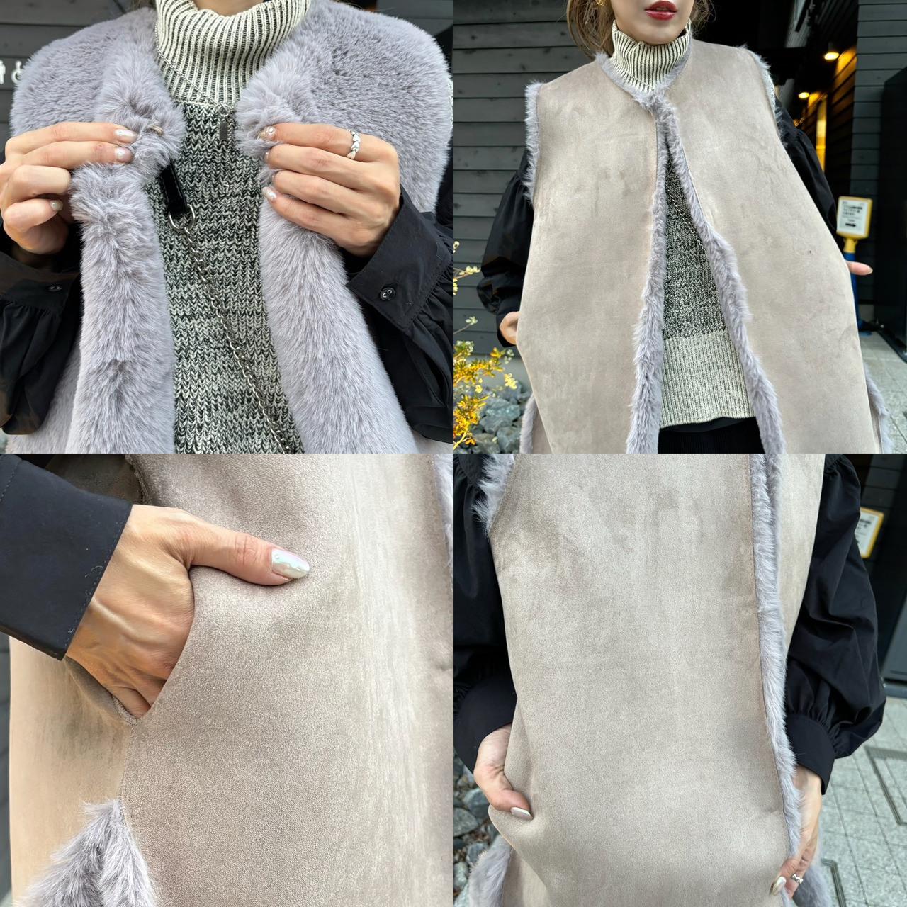 reversible eco far／fake mouton VT／Graybeige