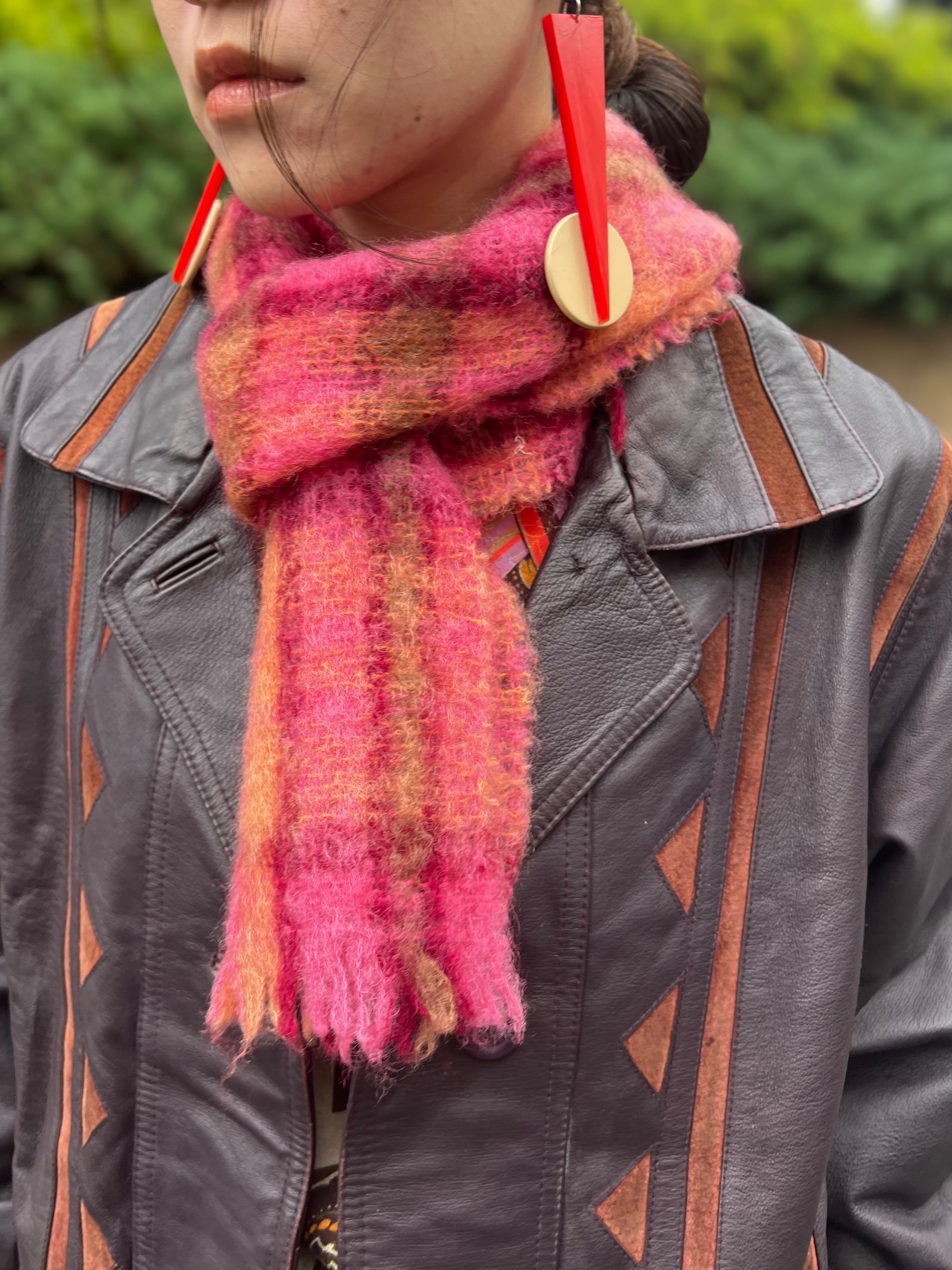 Vintage Scotland pink plaid mohair × wool muffler ( ヴィンテージ ...