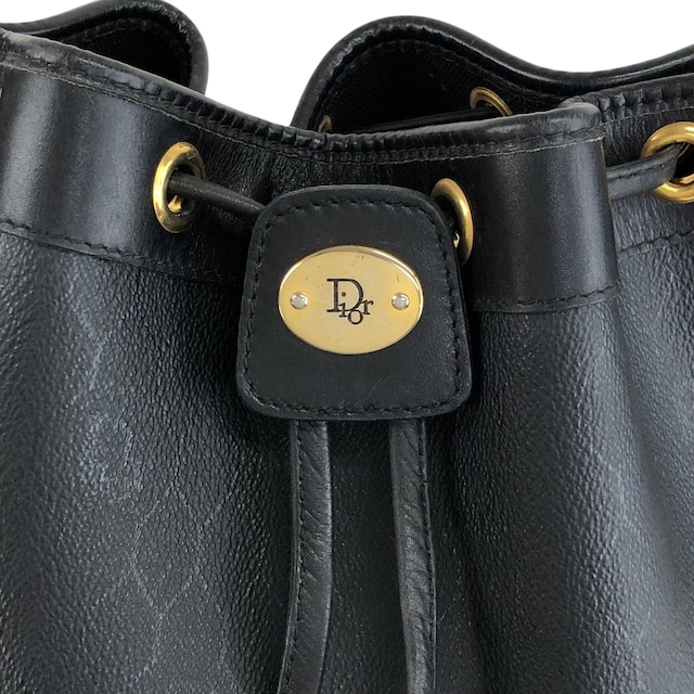 Christian Dior クリスチャン ディオール ショルダーバッグ ブラック ロゴ PVCレザー 巾着 vintage ヴィンテージ オールド amjphh