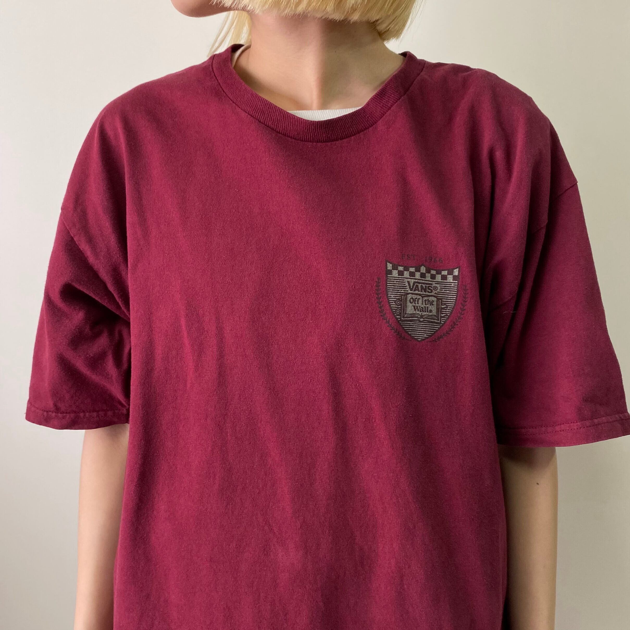 【VANS】バックロゴ ポケット 半袖 Tシャツ ワイン / 送料無料 VANS バンズ スケボー スケーター ワンポイントロゴ バック