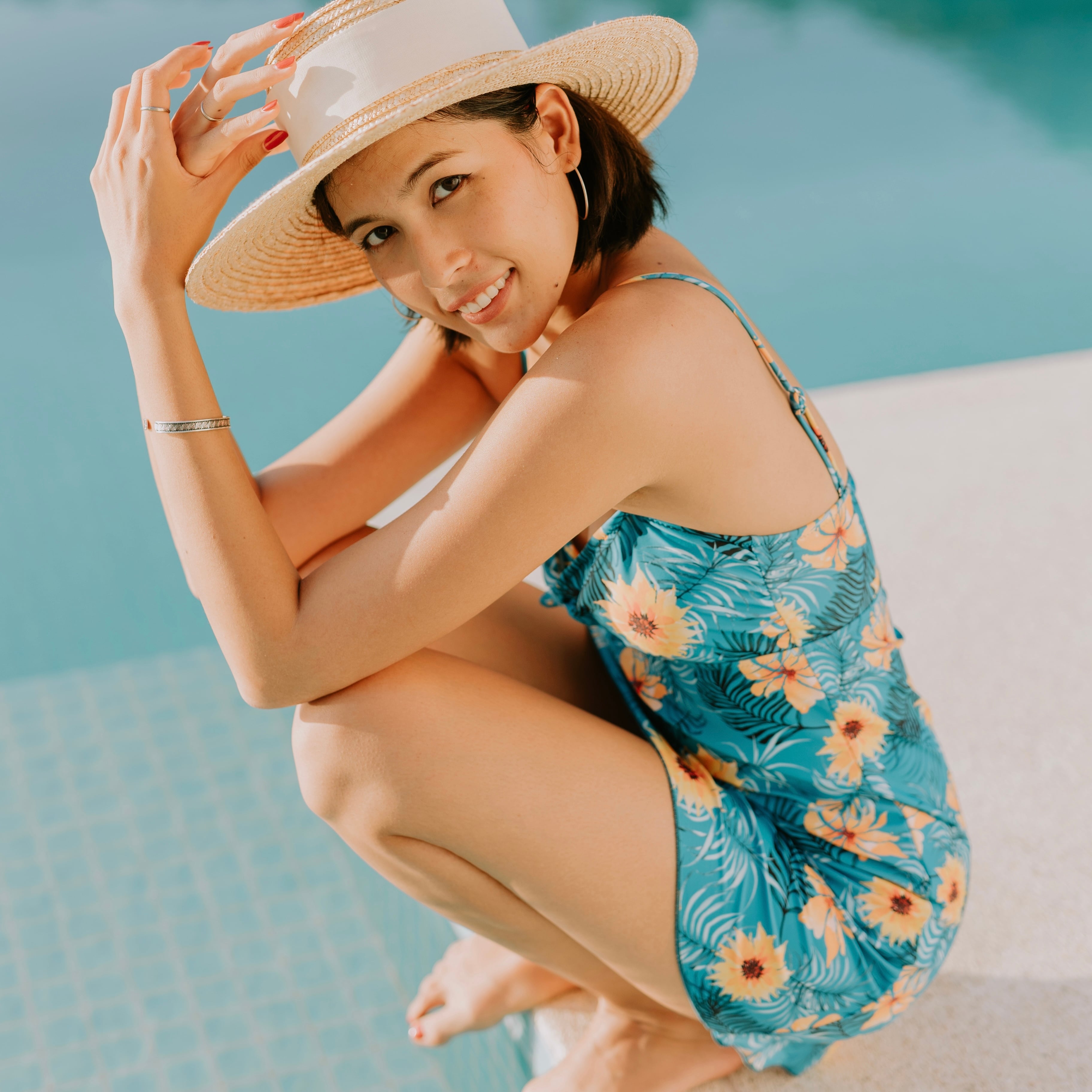 Swim Dress Green Flower | aqua blanca