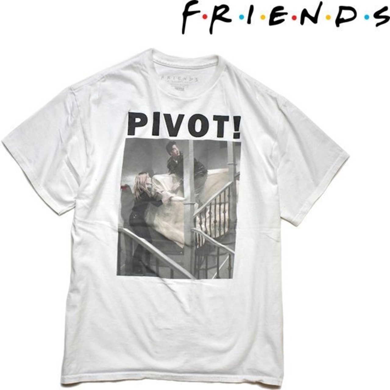 1点物◇フレンズFRIENDS白フォトプリントTシャツUSA古着Lメンズ 