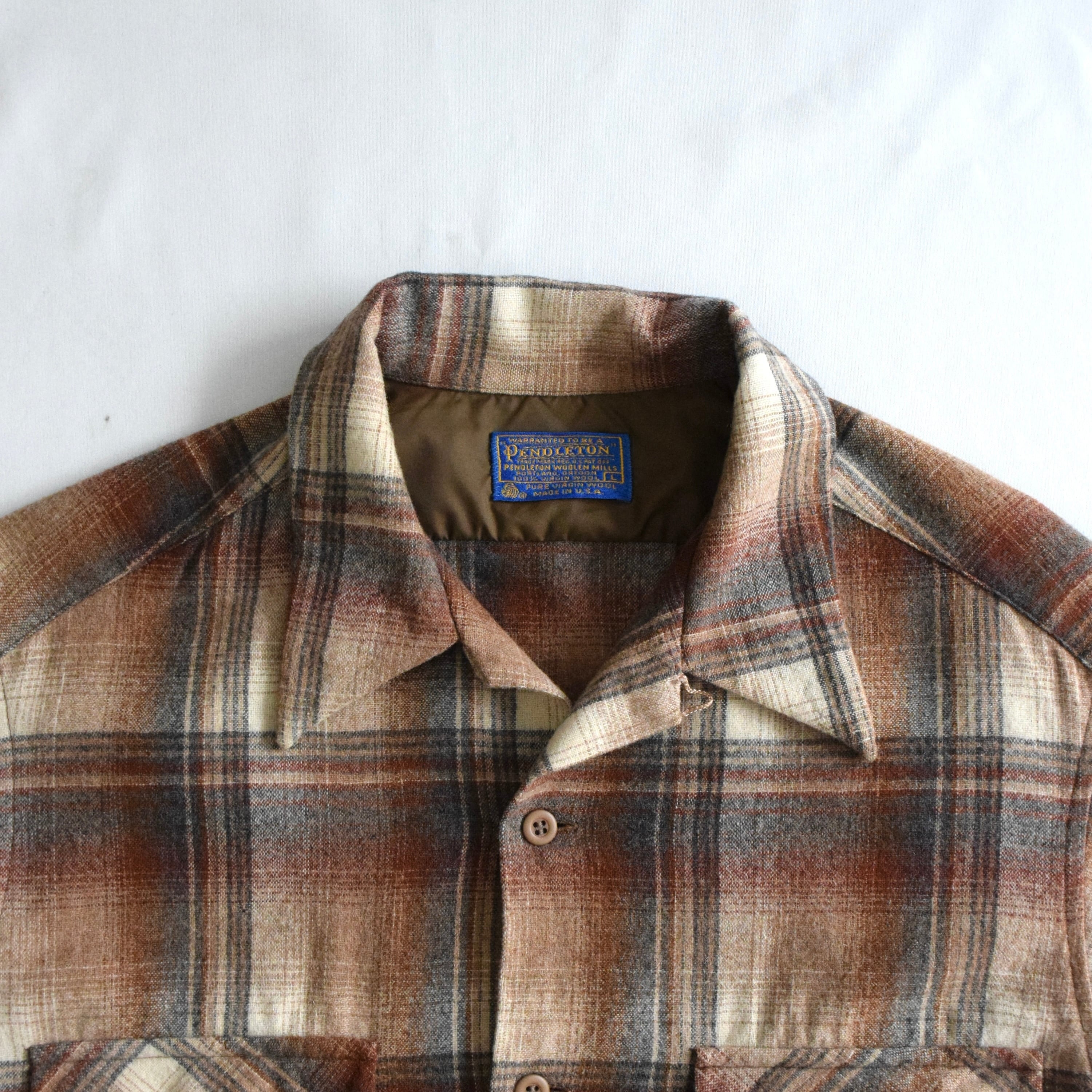 70's USA製 Pendleton ウールボードシャツ メンズL ベージュ ペン