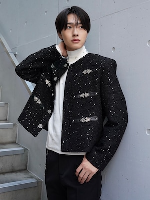 【ALUDE SELECT】Starry night silver brooch tweed jacket
