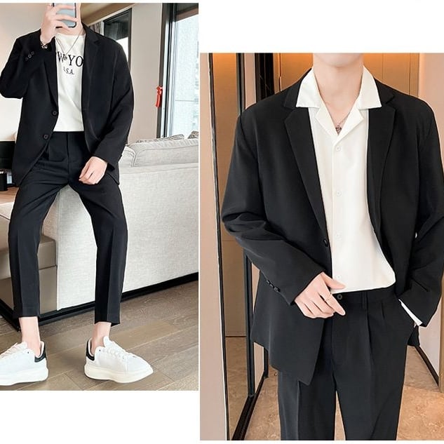 予約販売】メンズ セットアップ スーツ シングル ウエストゴム 無地