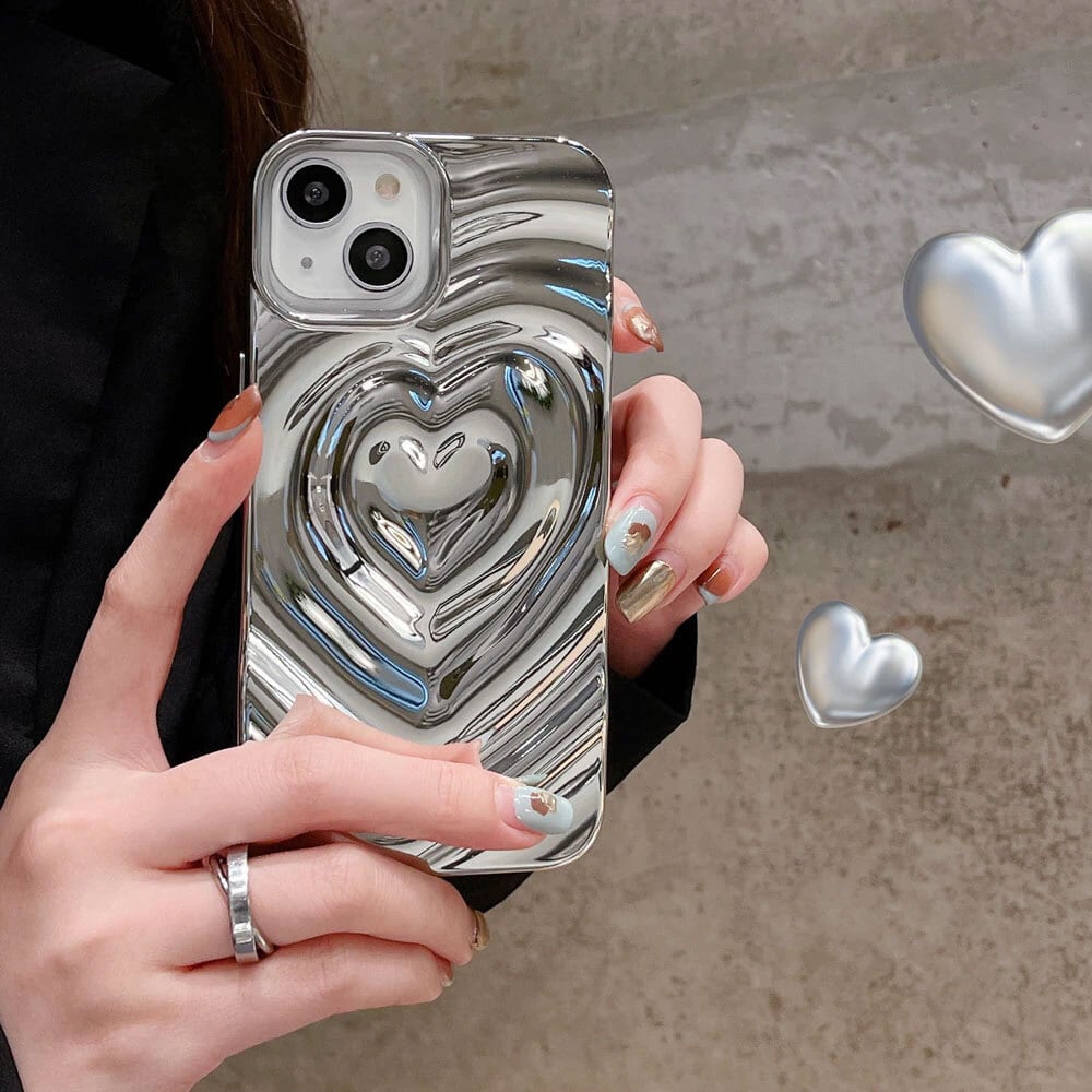 ♥ iPhone用ソフトケース iphone14対応】 メタル 波紋 ハート デザイン おしゃれ 防塵 耐衝撃