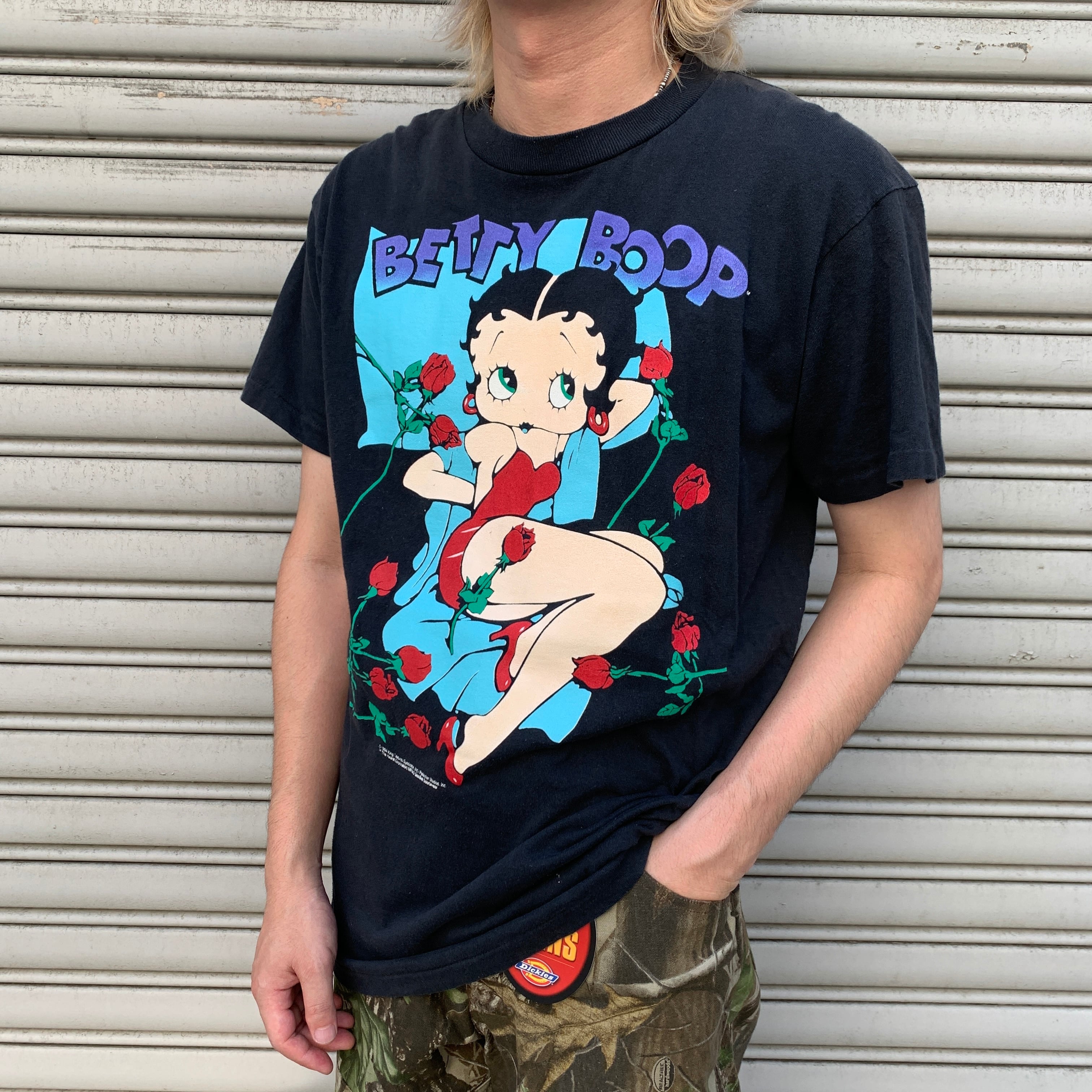 90s BETTY BOOP ベティ キャラクター Tシャツ バラ M 黒USA | 古着屋 Uan
