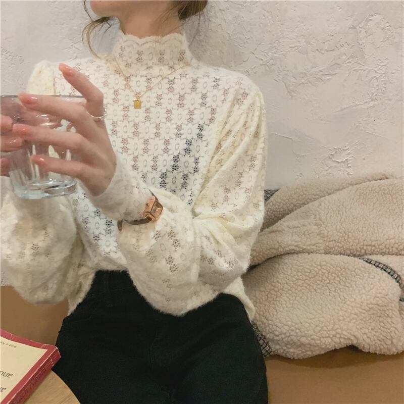 スリーブレースジッパーシャツ レディースオータムウィンター長袖トップス ロング 秋物 冬物 ドラファッションホール40772455497