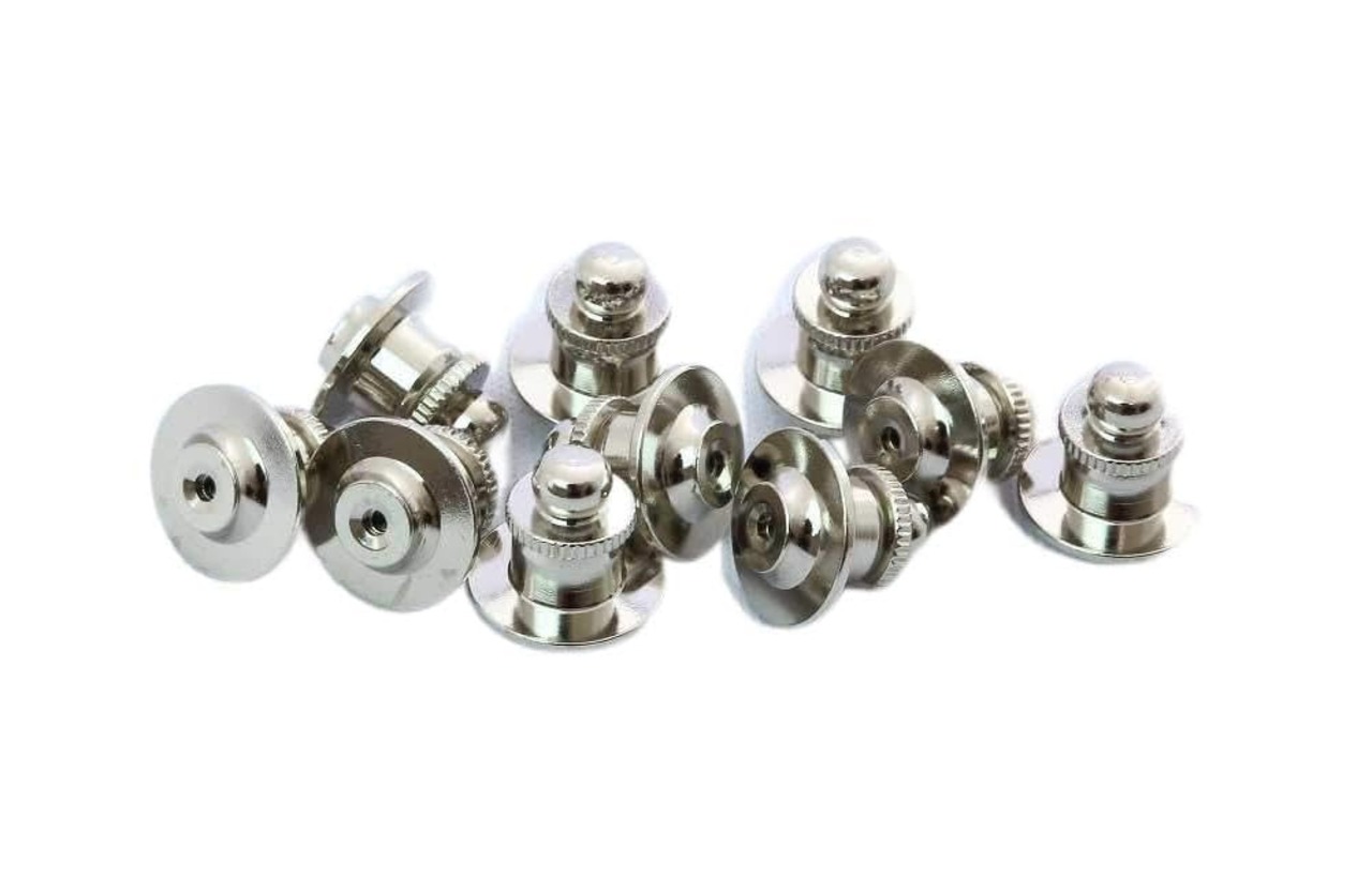 バッチ裏金具（留め具）10個セット　タイタック銀色 バッジ 社章 ピン 学校 会社