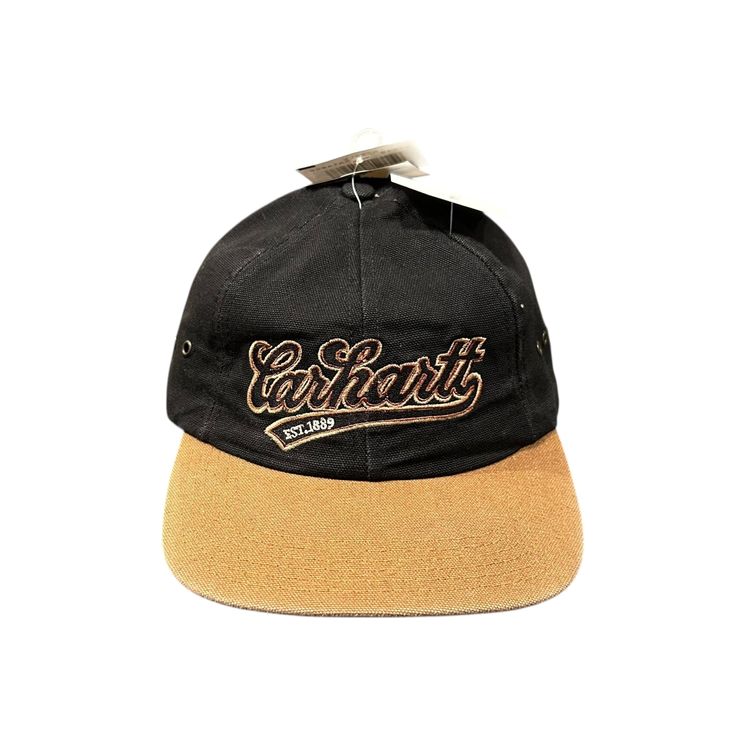 Dead Stock!! 90s Carhartt "script logo" leather belt cap BLK