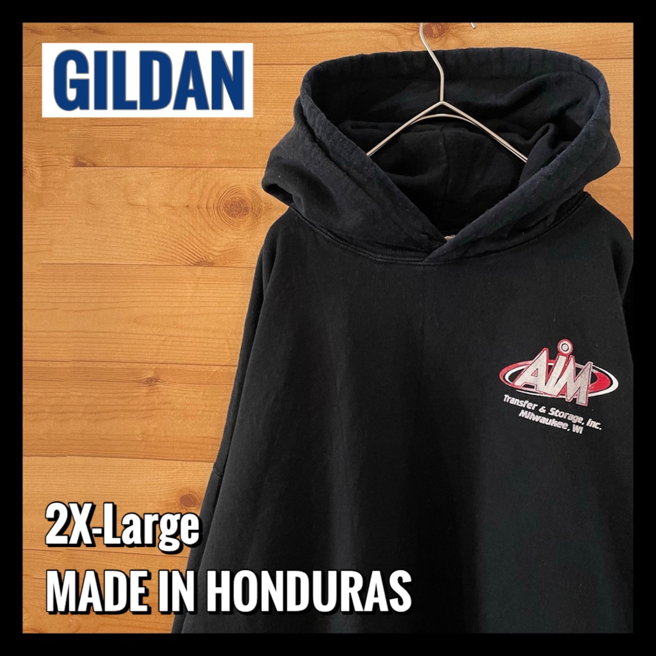 【GILDAN】企業系 AIM ロゴ バックプリント ワンポイント スウェットパーカー 2XL オーバーサイズ US古着