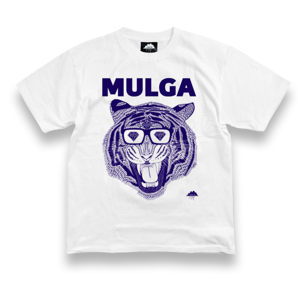 Mサイズ【Gino the Tiger】Tシャツ（ホワイトT＋ブルーブラックプリント） | MULGA THE ARTIST ASIA powered  by BASE