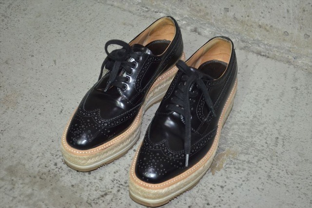 プラダ PRADA ウィングチップ 厚底 靴 シューズ エスパドリーユ 靴 36 