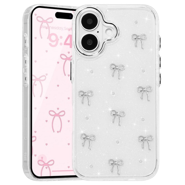 Cninyck iPhone 17 用 ケース 可愛い キラキラ リボン スマホケース いphone17 用 対応 あいふおん17ケース おしゃれ