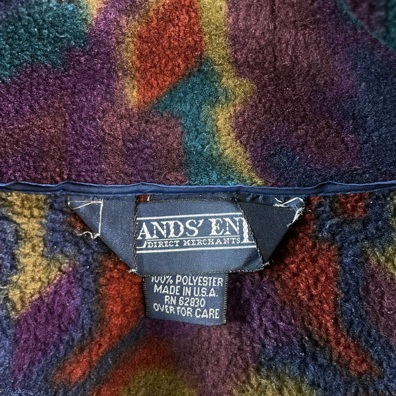 90年代 USA製 LANDS' END ランズエンド 総柄 フリースジャケット