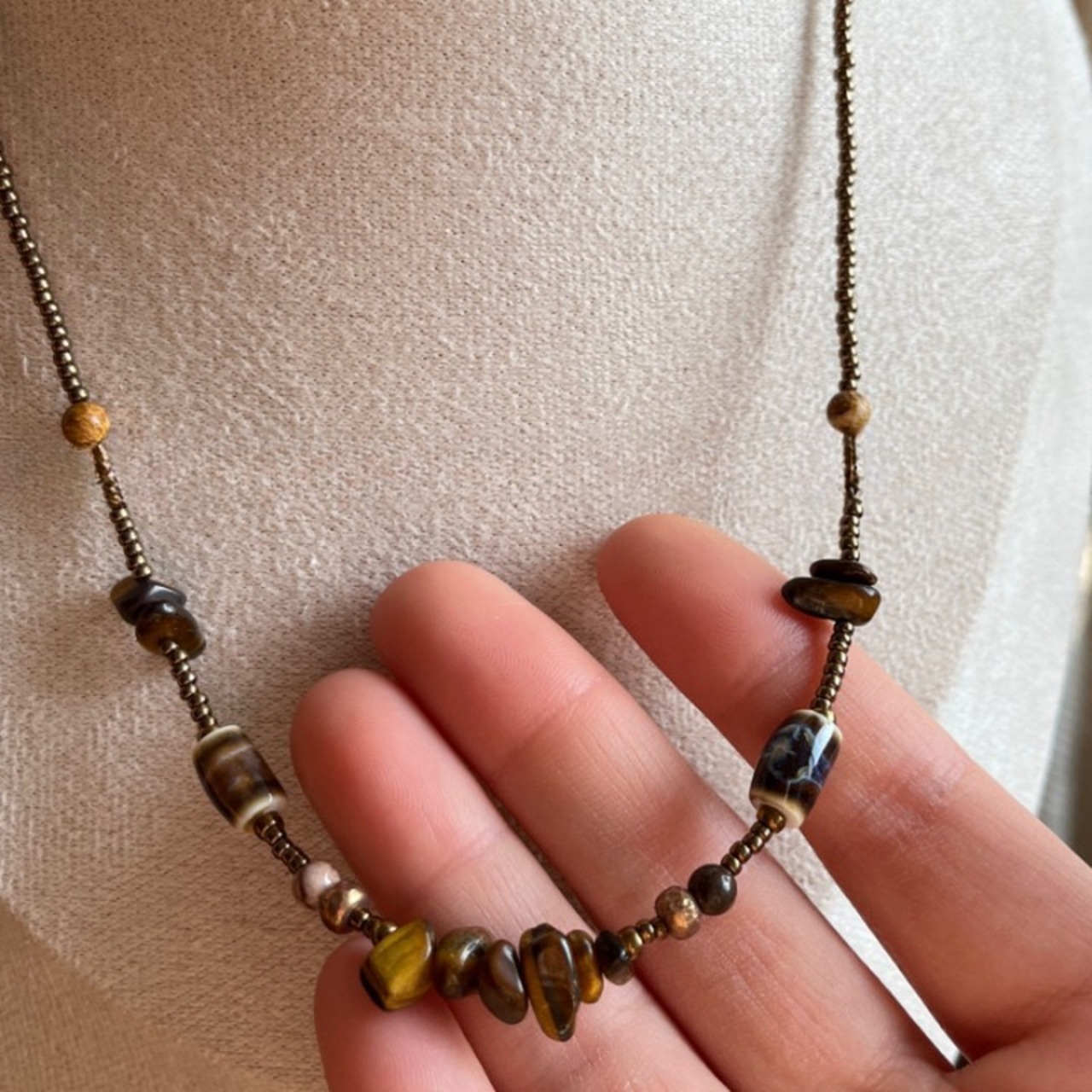 天然石ヴィンテージビーズネックレス W10060