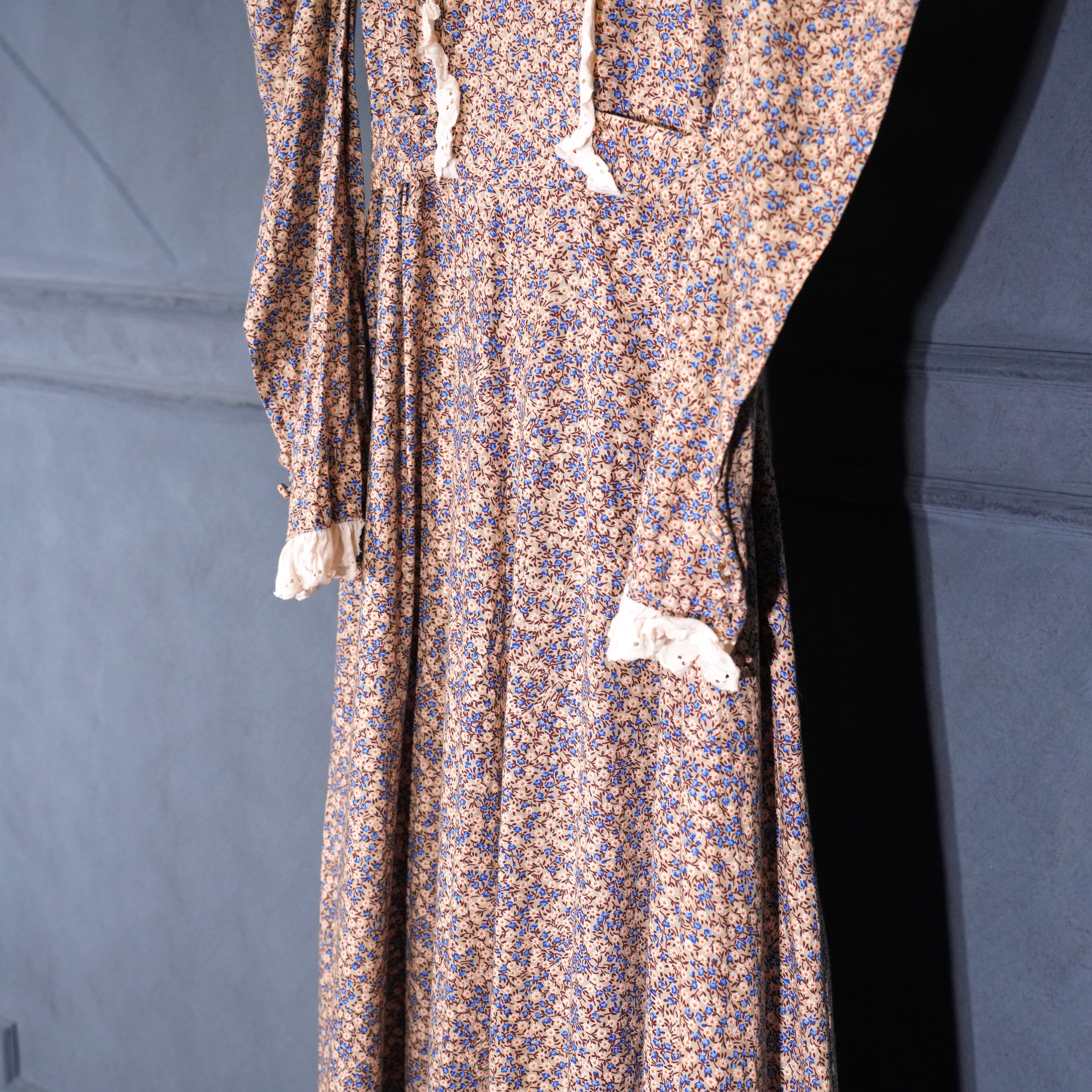70's USA VINTAGE FLOWER PATTERNED LACE DESIGN COTTON DRESS ONE
