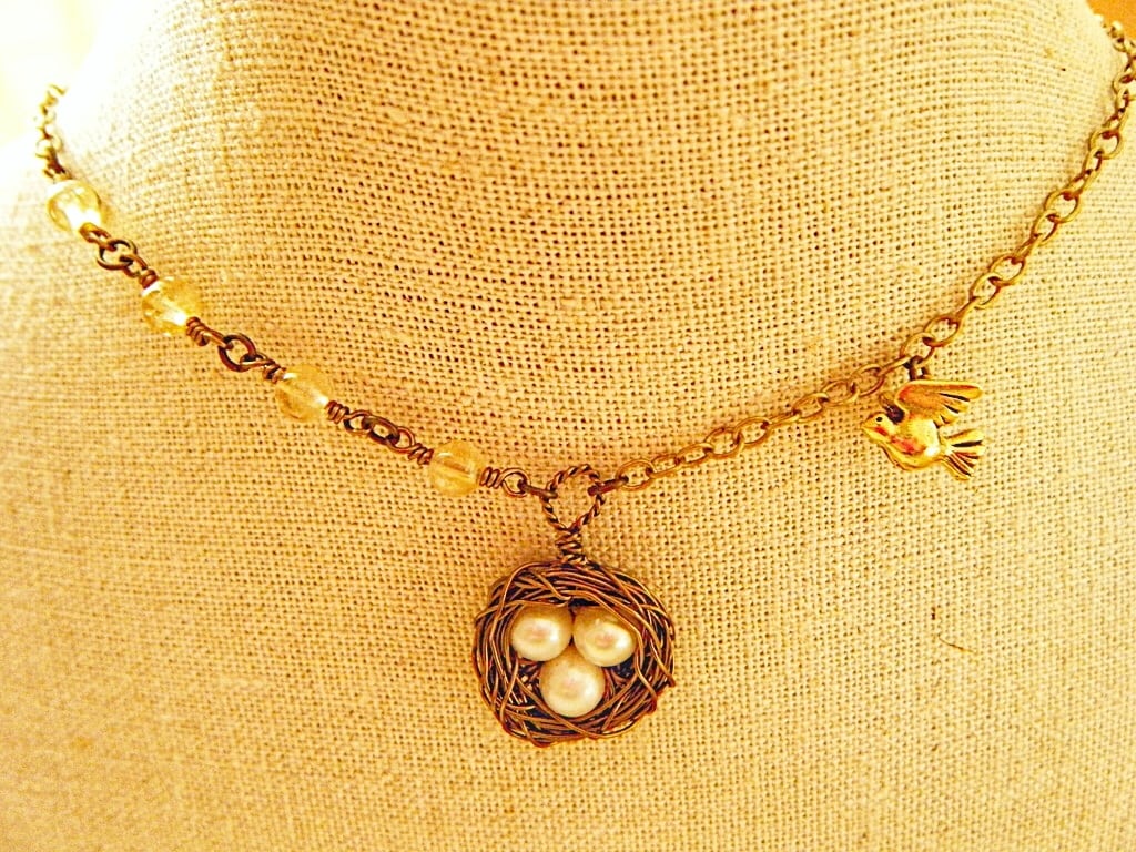 淡水パールの鳥の巣ネックレス（シトリン） | 天然石ワイヤー