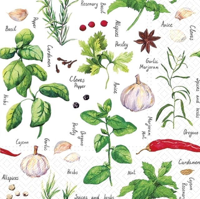 【TETE a TETE】バラ売り2枚 ランチサイズ ペーパーナプキン Spices and Herbs ホワイト