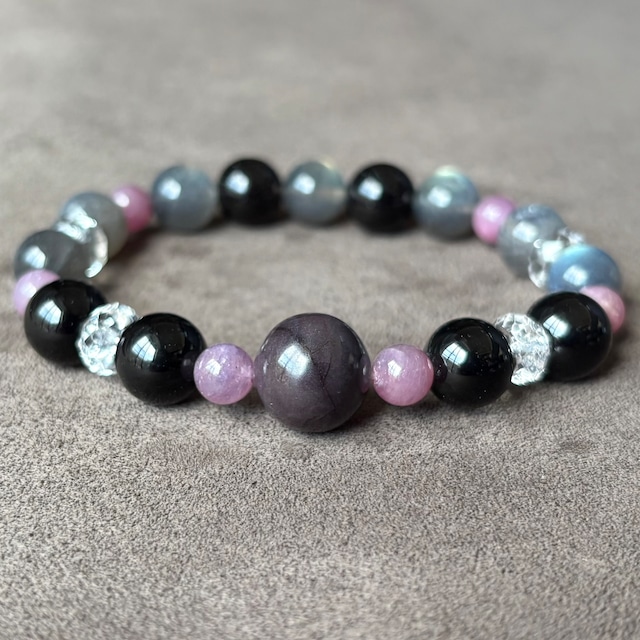 信念を貫き勝利を手にするパワーストーンブレスレット・天然石/ルビー・スギライト・モリオン・ラブラドライト・水晶