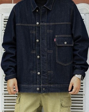 Retro Denim Jacket with Bright Lines  K0351