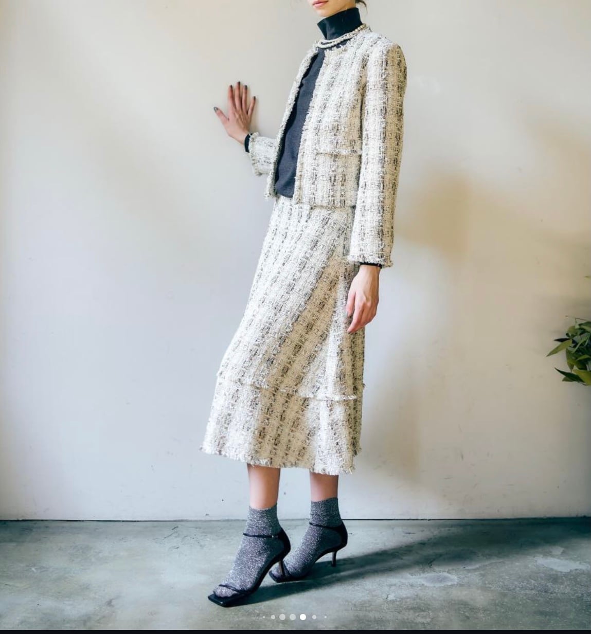 【anana】セットアップ可 ラメツイードミモレ丈スカート a89-045