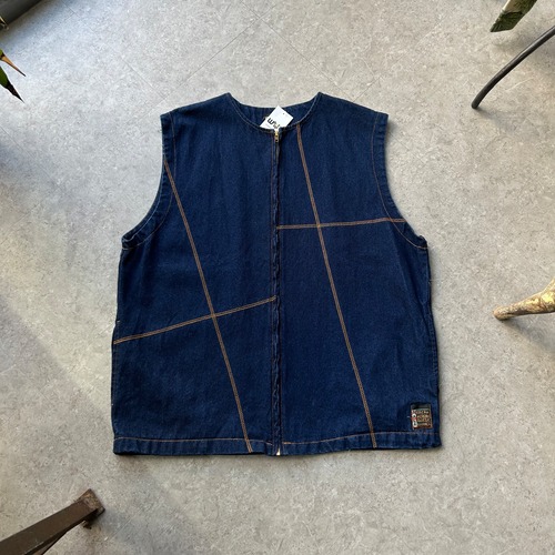 90s AFRICAN AMERICAN COLLEGE ALLIANCE "stitch design" Denim vest【仙台店】