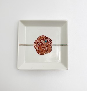 【九谷焼 大志窯】赤絵水引紋4寸角皿