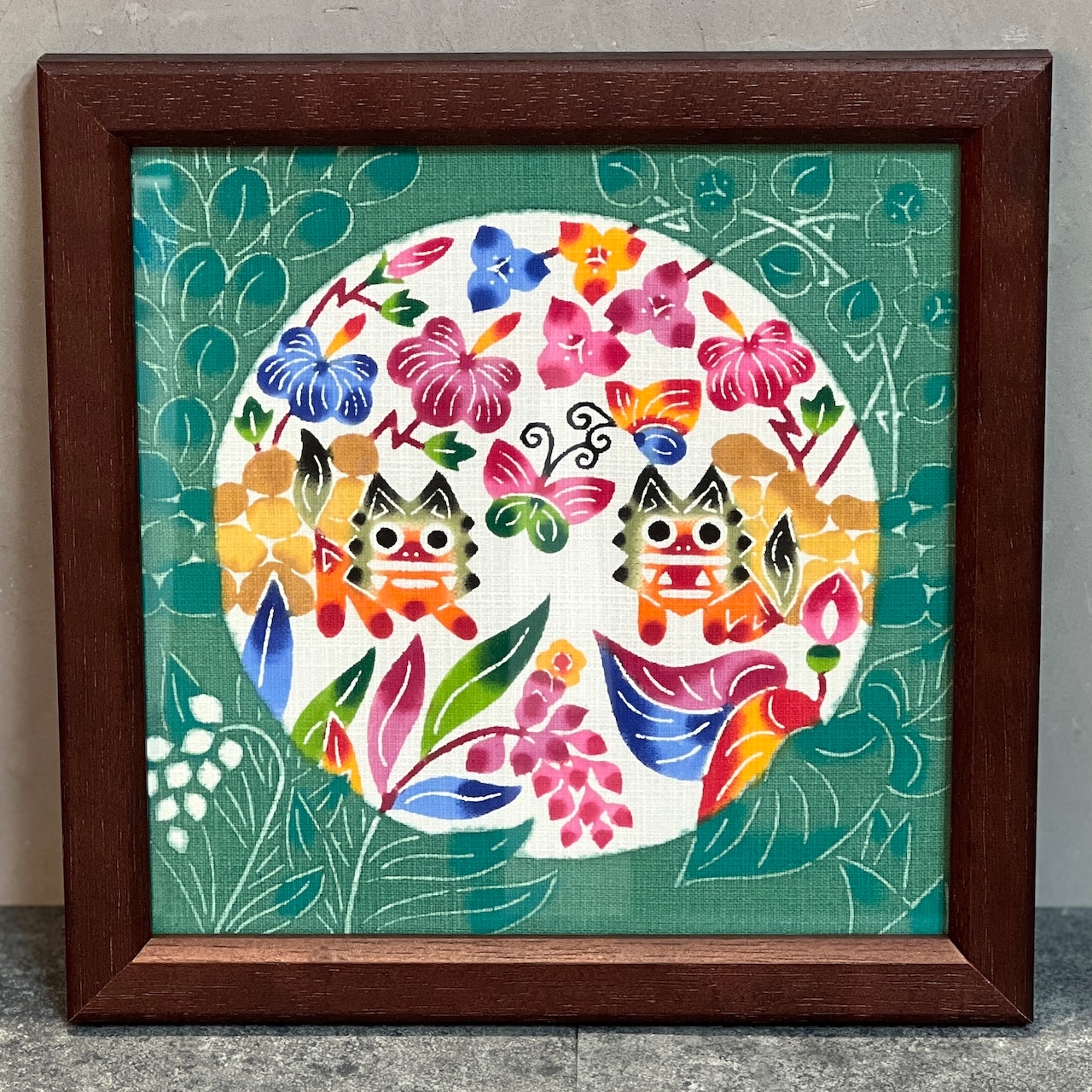 中西敏也 紅型額装 20×20