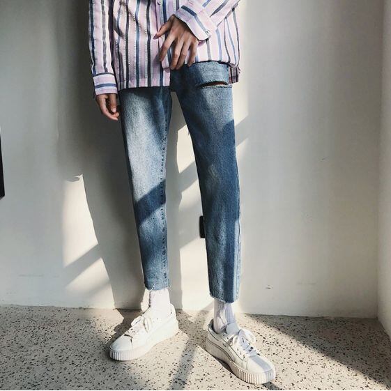 ダメージ クラッシュ ジーンズ デニムパンツ クール ストリート