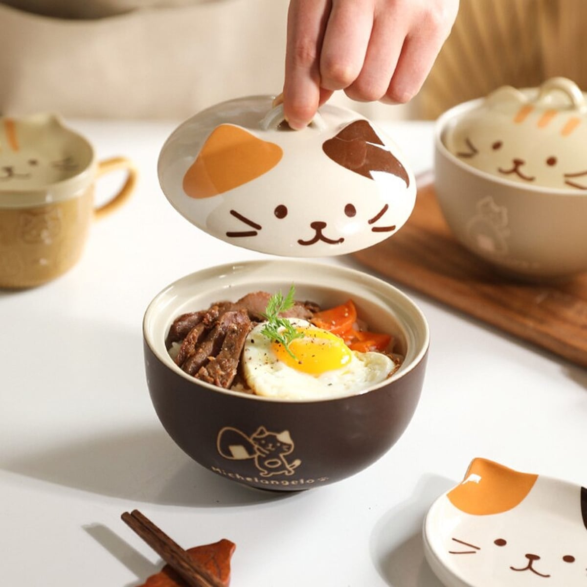 蓋付き丼 550ml どんぶり 耐熱 かわいい 動物 アニマル セラミック