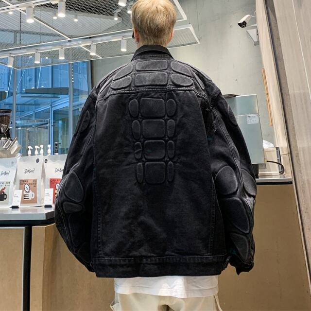 【予約販売】Gジャン ブルゾン バックデザイン 長袖 骨 スカル アウター ショート丈 ブラック ブルー メンズ デニム 無地 お洒落 こなれ感 韓国 ベーシック 秋 冬 大きいサイズ M/L/XL/2XL