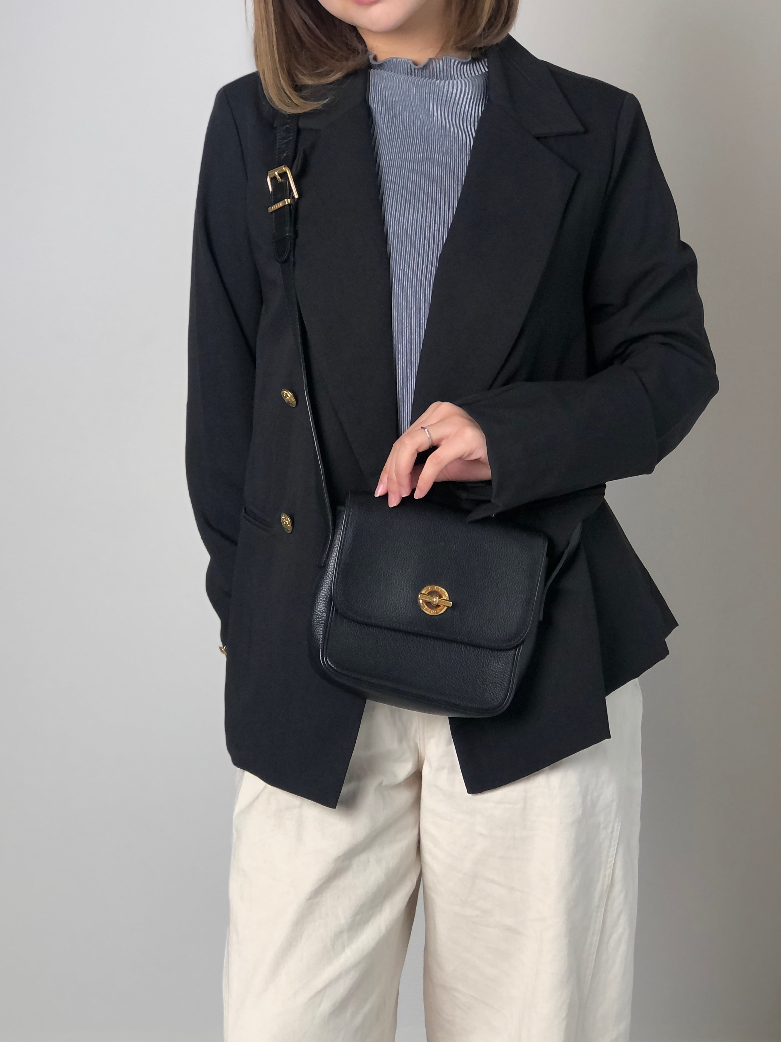 CELINE セリーヌ ショルダーバッグ ブラック マンテル レザー vintage